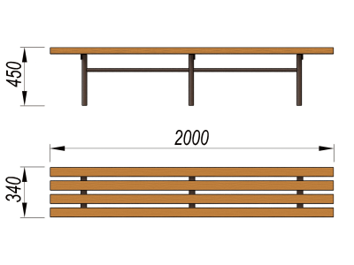 Двухметровая лавочка без спинки 2 м МАФ 1602 в Екатеринбурге