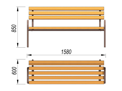 Парковая лавочка со спинкой МАФ 1605 в Екатеринбурге